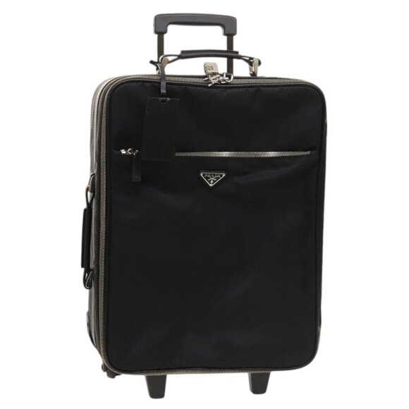 PRADA Carry Case Suitcase Nylon Leather Black Silver Auth - Picture 1 of 16